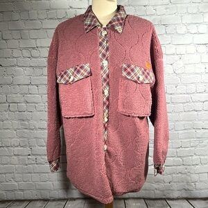 Simply Southern Sherpa Quilted And Plaid Rose Jacket Shacket size Large NEW
